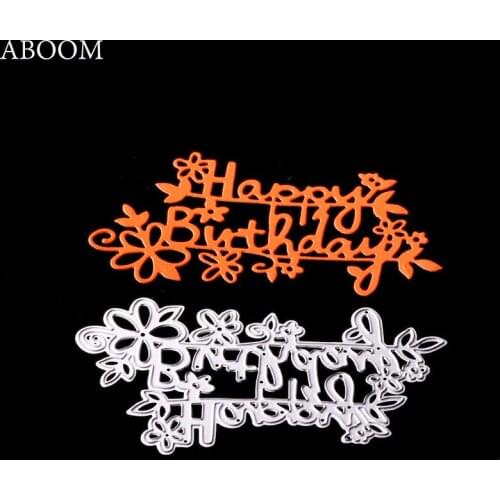 ABOOM 1PC Irregular Flower Pattern Happy Birthday Metal Carbon Steel Die Cut Dies Scrapbooking Album PhotoDecoration Cutting Die