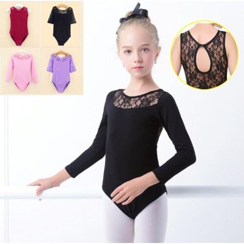 Black Lace Ballet Leotards Girls Kids Long Sleeve Ballet Clothing Dancewear Children Gymnastics Leotards Dance Costumes