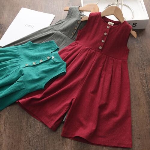 Kids Girls Summer Casual Jumpsuits 2021 New Fashion Girl Baby Sleeveless Bodysuits Children Solid Jumpsuits Clothing For 3-7Y