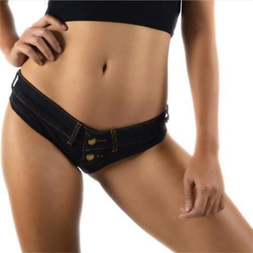 Breathable Women Erotic Sexy Lingerie Low Waist Mini Denim Hot Pants Night Club Bar Party Dance Performance Zipper Short Pants