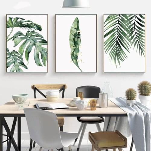 Watercolor Green Leaves And Plants Wall Picture Decorative Canvas Painting For Living Room Decoration Home Decor