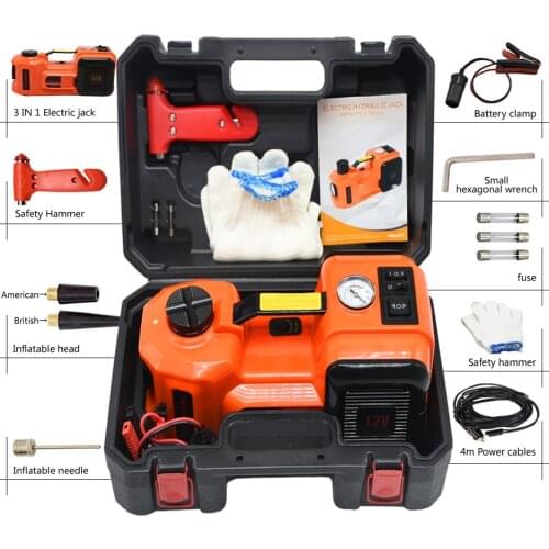 Car Electric Jacks 12V 5Ton Hydraulic Floor Jack Set Tire Replacing Repair Tools Kit Impact Wrench Tire Inflator LED Light