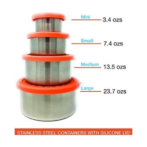 Stainless Steel Food Storage Containers Plastic Free Silicone Lids Leakproof Toddler Lunch Box and Condiments Box