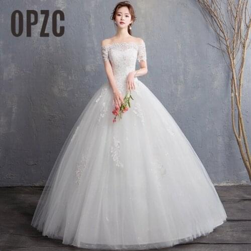 Lace Embroidery Wedding Dress 2020 New Arrival Sexy Boat Neck off shoulder Wedding Gown Elegant Make Plus Size Vestido De Noiva