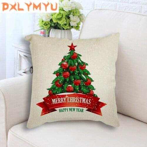 Linen Merry Christmas Cushion Cover Santa Claus Happy New Year Pillow Case Snowman Vintage Home Bed Decorative Pillow Case