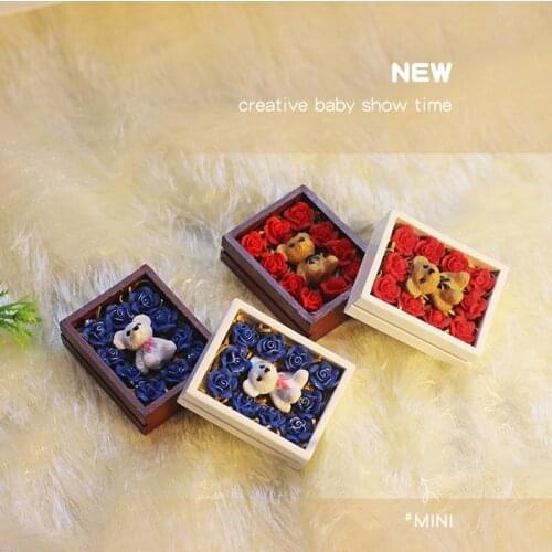1/12 1/6 Scale Miniature Dollhouse Mini Red Rose Bear Gift Box Doll House Decoration for Barbies Doll Accessories Toy