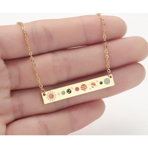 Fashionable Solar System Rectangular Alloy Pendant Necklace Simple Womens Clavicle Chain Charm Jewelry Accessories