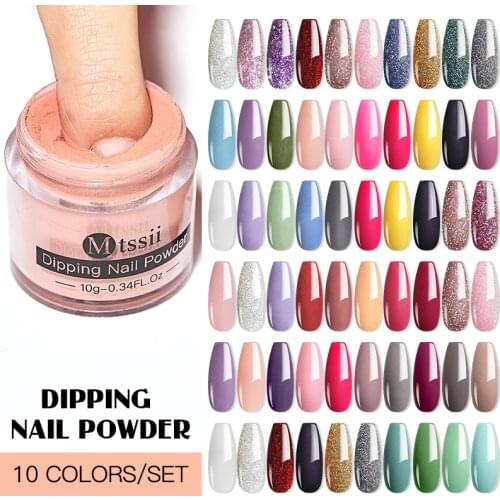 10pcs Dipping Nail Powder Glitter Set Kit System Tools Base Top Coat Activator Kit Without Lamp Cure Nails Manicure Nail Art