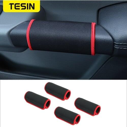 TESIN Car Door Handle Cover Guard Pad Mat For Dodge RAM 2018-2021 Roof Top Grab Bar Protector Cover Car Interior Accessories