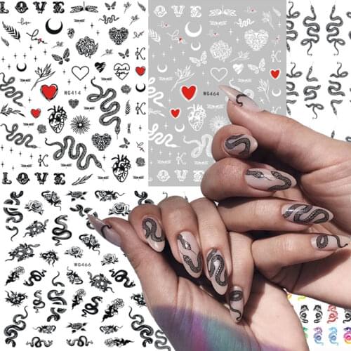 Nail Sticker Snake Dragon Butterfly Black Multicolor Decals Nail Art Tattoo Slider Water Transfer Letter Nails Art Decoration