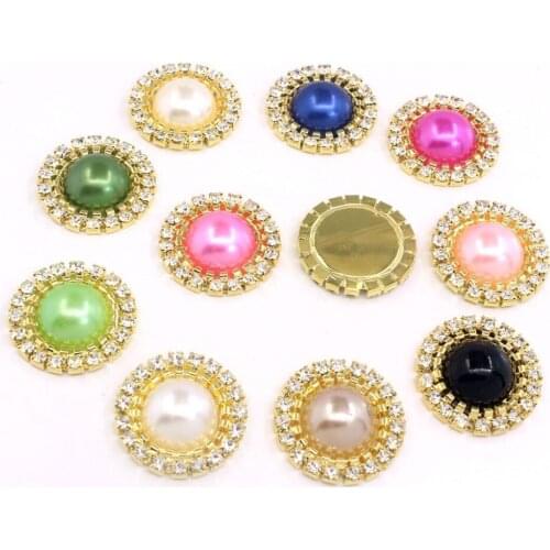 Nidalee Rhinestone Flatback Button Pearl Sewing Accessories Diy Silver Gold Ribbon Wedding Embellishment Decoration 24mm 10pcs