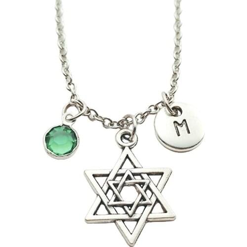 New Star of David Necklace Birthstone Creative Initial Letter Monogram Fashion Jewelry Women Christmas Gifts Accessories Pendant