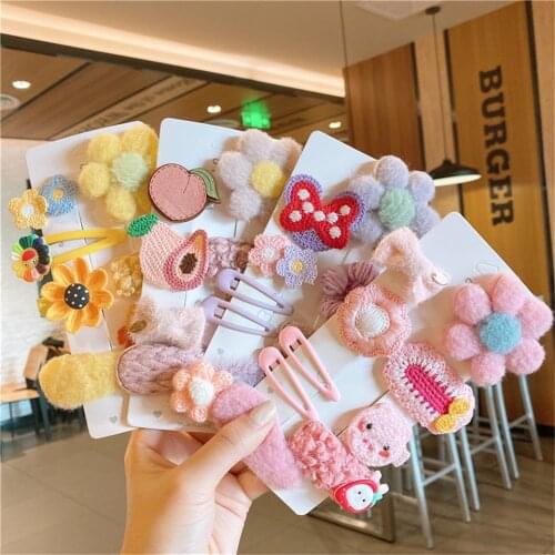 Korean Style Newly Childrens Hair Accessories Kids Fashion Cute Flower Bow Hair Clips Set Little Girl Kawaii Strawberry Hairpin