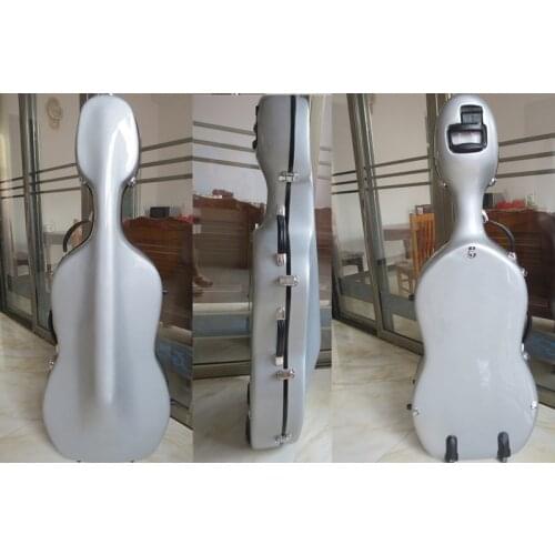 Great 4/4 grey fiberglass cello hard case w/wheells