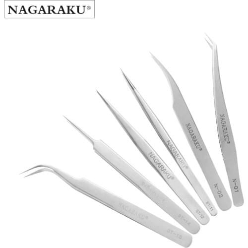NAGARAKU Eyelash Extension Tweezers Maquiagem Professional Accurate Volume Classical Tweezers Stainless Steel Makeup Tweezers