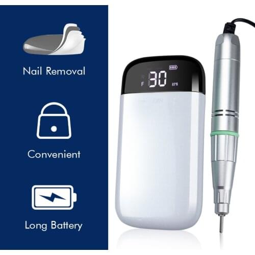 30000RPM Nail Rig Portable Rechar Geable electric Nail Drill is Suitable for Electric Nail Art With Battery Display