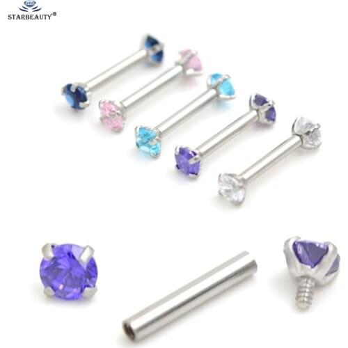 Starbeauty 1pc 16G Straight Barbell Eyebrow Piercing Labret 1.2*6*3mm Round Pink Stone Ear Piercing Helix Body Jewelry Pircing