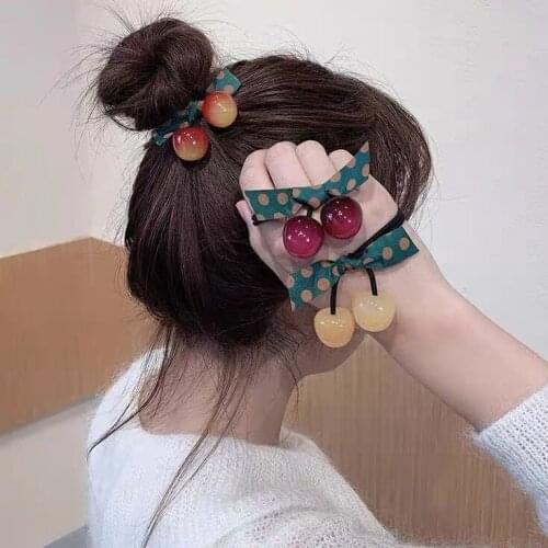 Cherry Rubber Head Band for Women 2020 New Bow Hair Ties Girl Hair Accessories