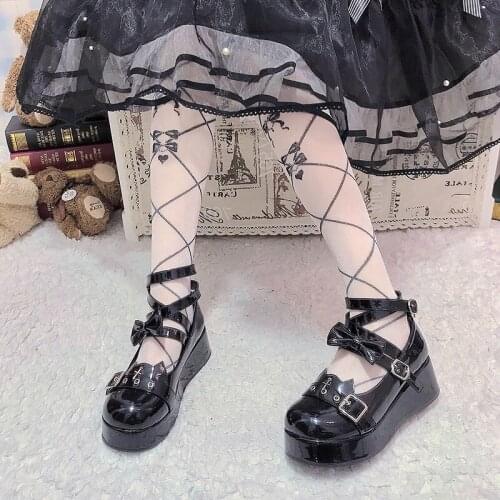 Platform Wedge Heels Lolita Thick Soled Womens Shoes Punk Style Dark Lolita Gothic Rock Rivet Buckle Cosplay Bad Jk Girl Shoes