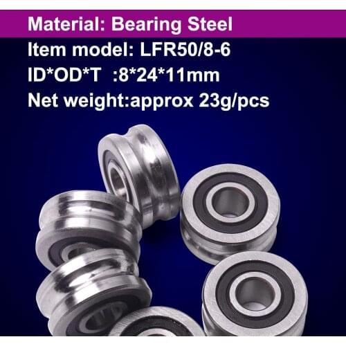 6Pcs 8x24x11mm U Grooved Guide Pulley Rail Track Ball Bearings Wheel LFR50/8-6 Bearings Set