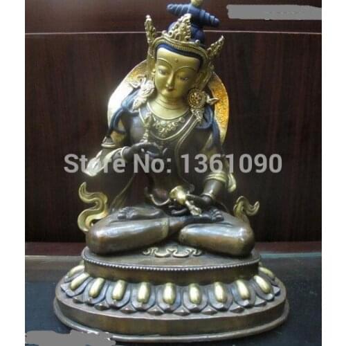 Xd 00671 12"Tibet Buddhism Sacred Pure Bronze Gild Vajradhara Kwan-Yin Buddha statue