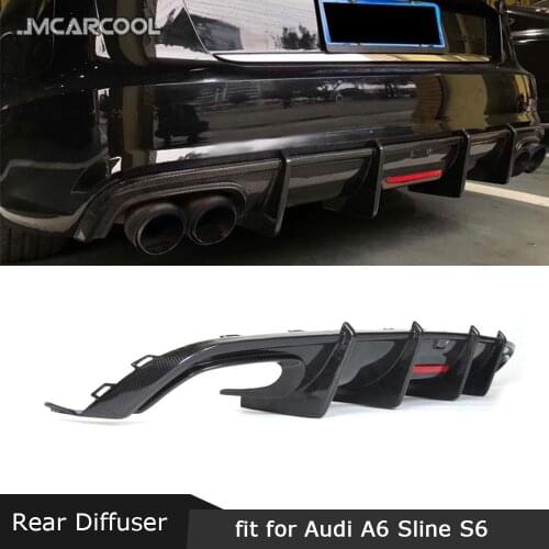 For Audi A6 Sline S6 2013-2018 (Non for A6 Base ) Rear Diffuser Carbon Fiber Fins Shark Style Skid Plate Car Bumper Guard