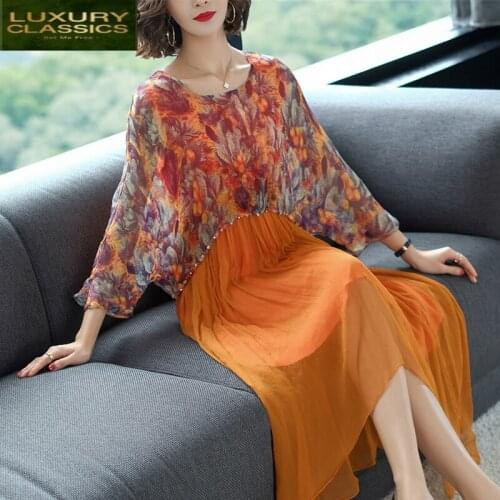 Dress Spring Women Silk Print Elegant Long Dresses Party Maxi Dresses Summer Beach Dress Vestidos Mujer 2021 LWL1492