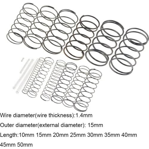 10PCS 1.4*15*10-50mm Spring Steel Small Compression Release Mechanical Return Spring Pressure Spring OD 15mm 1.4x15x10-50mm