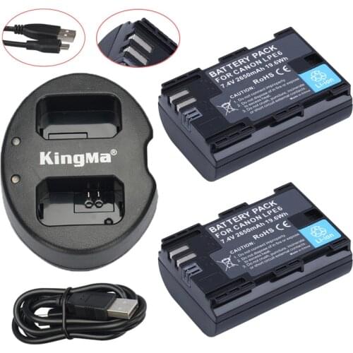2Pcs LP-E6 LPE6 LP E6 Rechargeable Battery Fully Coded Version + USB Dual Charger for Canon 6D 5D Mark III 5D Mark II 7D 60D