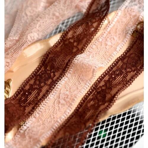 5 Meters 3.1CM 2018 New Elastic Lace Ribbon Coffee Pink Embroidered Lace Trim Lace Fabric Stretch Lace Trimmings for Sewing