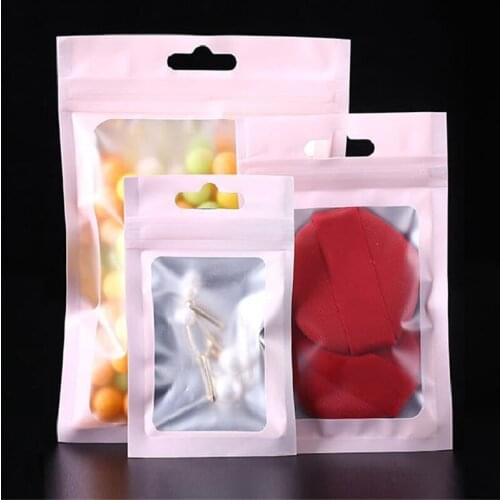 50Pcs/Set Food Grade Self-zip Plastic Bag Matte Zip Lock Aluminum Foil Hologram Small Water Proof Zipper Reclosable Pouch