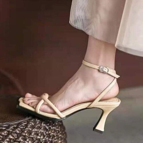 Women Sandals Shoes High Heels Elegant Genuine Leather Cross-Strap High Quality Footwear Female Summer Lady Shoes Size 40