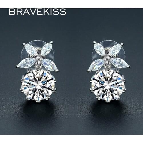 BRAVEKISS 2020 Luxury Cubic Zirconia CZ Wedding Stud Earrings Flower Bride Earrings For Women Fashion Party Jewelry Gift BUE0346