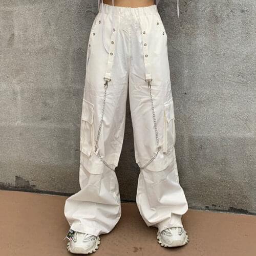 Korean Fashion Preppy Style Men And Women Couple Wide-Leg Pants Japanese Harajuku Street Girl Gothic Punk Bandage Cargo Pants