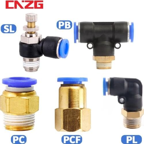 Pneumatic Air Connector Fitting PC/PCF/PL/PLF 4mm 6mm 8mm Thread 1/8" 1/4 3/8 1/2 Straight Hose Fittings Pipe Quick Connectors