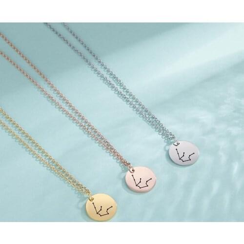 Cazador Stainless Steel Zodiac Round Pendant Necklaces Women 12 Constellation Necklaces Leo Gemini Taurus Aries Libra Virgo Gift