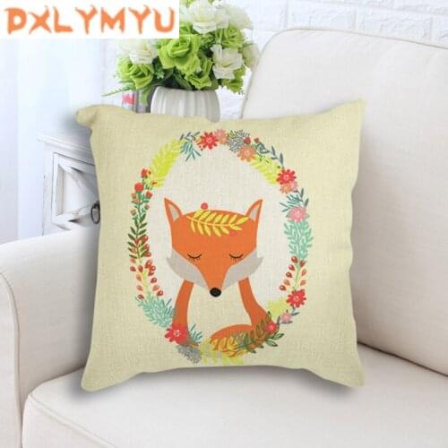 Woodland Animal Flower Art Painting Cartoon Rabbit Fox Printed Nordic Cushion Cover Throw Pillow Case Sofa Decorative Cushion