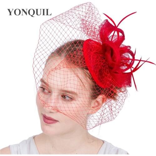 Kentucky Sinamay Fascinators With Feather Lady Headwear Mesh Hats Occasion Church Hats Bridal Wedding Headpieces Accessories