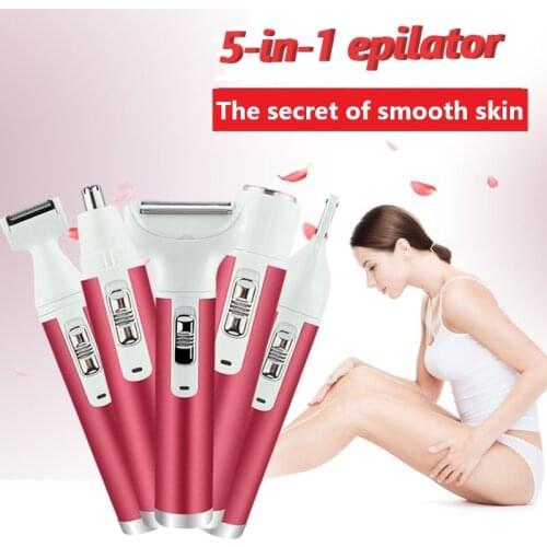 5 in 1 Women Electric Epilator Bikini Eyebrow Nose Lady Trimmer Facial Hair Removal Face Body Painless Female Shaver Depilator