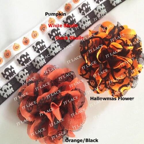 Hallowmas 3.75"chiffon lace flower and 5/8" print FOE FEDEX FREE SHIPPING