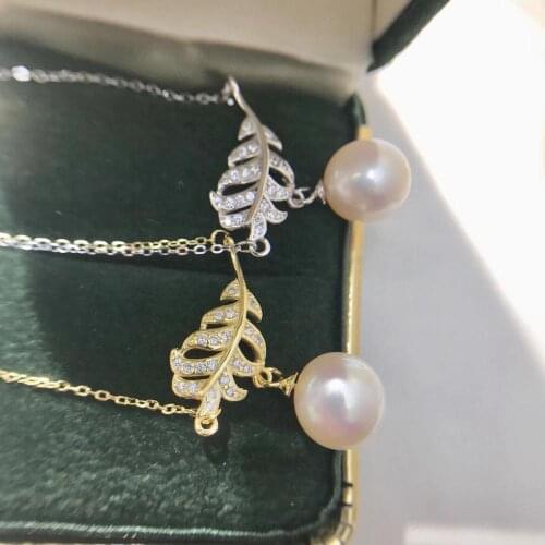 Leaf Style 925 Sterling Silver Necklace Set Findings Jewelry Base Settings Mountings Parts for Akoya Edison Pearls, Coral, Jade