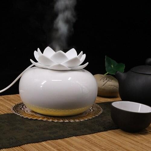 Ceramic Essential Oil Diffuser Personal Humidifiers for Office Desk Cute Lotus USB Cool Mist Humidifier Ultrasonic 7 Colors