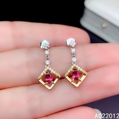 KJJEAXCMY fine jewelry natural Garnet 925 sterling silver exquisite girl earrings new Ear Studs support test hot selling