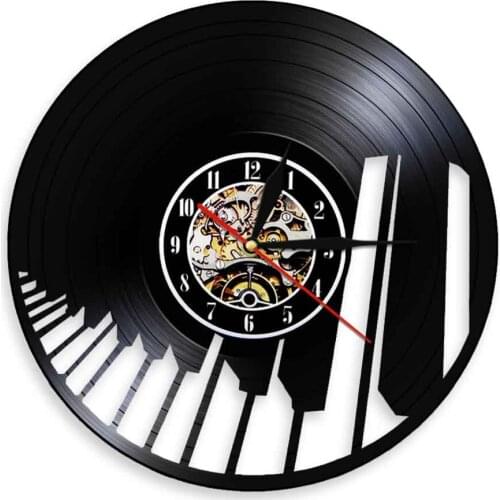 Piano Keys Music Vinyl Record Wall Clock Keyboard Music Notes Musical Instruments Pianist Musician Piano Room Decor Clocks Watch