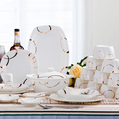 Bone china tableware 56 head square Jingdezhen ceramics tableware bowl set