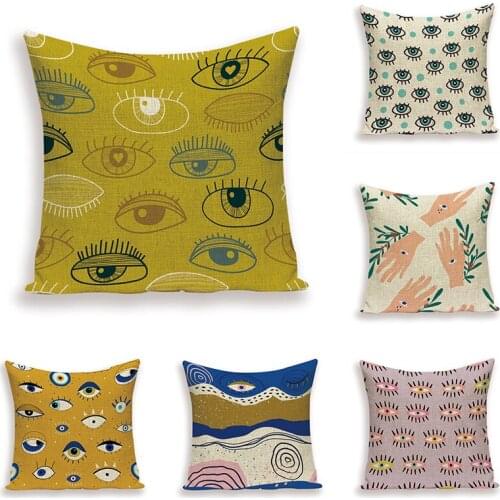 Printed Linen Cushion Cases Girl Sofa Pillows Covers Shabby Abstract Cushions Cover Eye Geometric Patterns Pillow Case