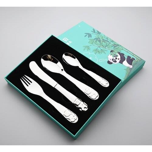Baby Dinnerware Cutlery Spoon Food Feeding Fork Knife Utensils Set 304 Stainless Steel Children Learning Eating Panda Tableware