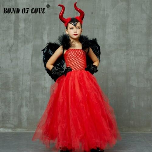 2020 NEW Kids Halloween Clothes Girls Red Devil angel Halloween Tutu Dress Kids Dresses for Girls Birthday Cosplay Dress