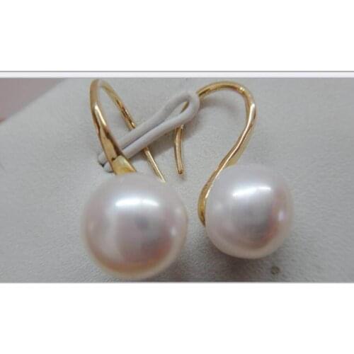 Pair of 9-10mm natural south sea genuine white pearl earring perfect AAAA 925 silver
