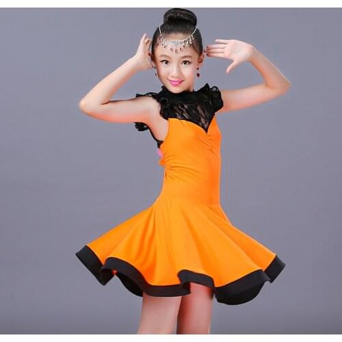 Fashion Short Sleeve Standard Latin Dance Dress Children Ballroom Dance Dresses Cha Cha Performance Dance Stage Wear Outfits